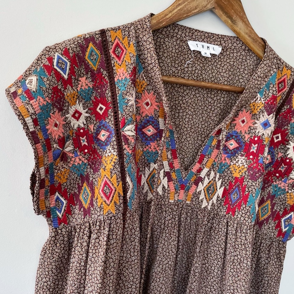 THML Multicolor Floral Embroidered Blouse Size Medium EUC - Picture 5 of 16